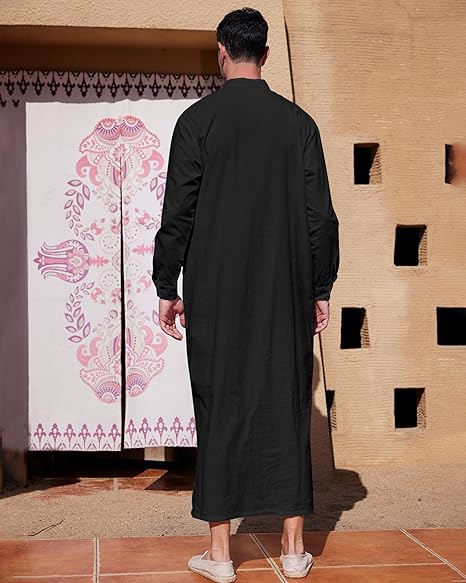 Muslim Thobe for Men Button down Mens Caftans Big and Tall Mens Arab Thobe with Pocket