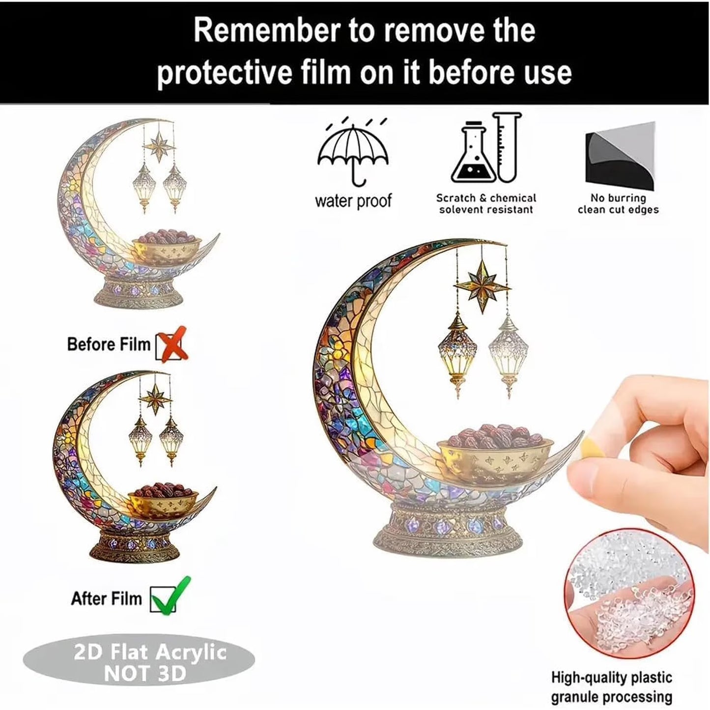 Ramadan Decorations, Table Decor Eid Mubarak, Islamic 2d Moon Sign Ornaments, Eid Decorations, Art Accessories, Acrylic Tabletop Decorative Sign