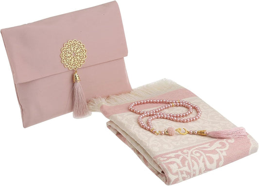 Muslim Prayer Rug with Tasbih and Portable Bag, Muslim Gift for Women Men, Mubarak Islamic Box, Soft Mat Islam Gifts Set, Turkish Sajadah for Ramadan, Eid, Hajj, Travel, Pray