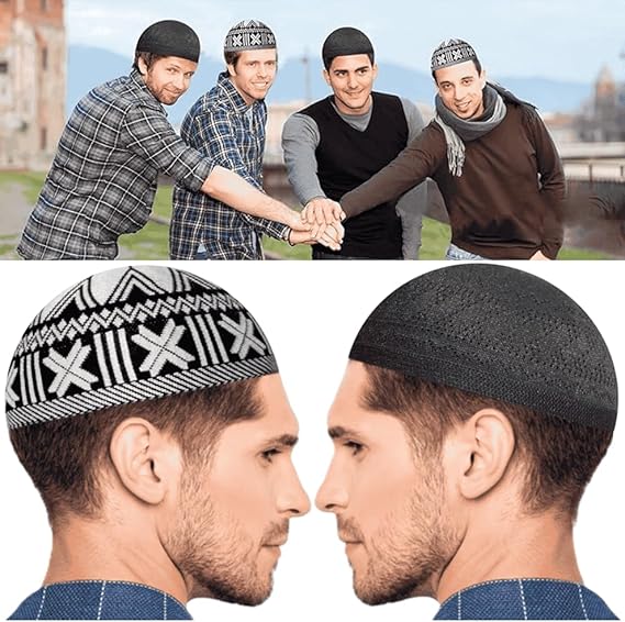 Generic Muslim Hats - Keffiyeh Kufi Hats for Men’s Common use and Islamic Gifts | Skull Cap |Muslim Clothes - Islamic Clothing for Men| 2pcs, 2 Designs, 2 Colors, Black; White & Black