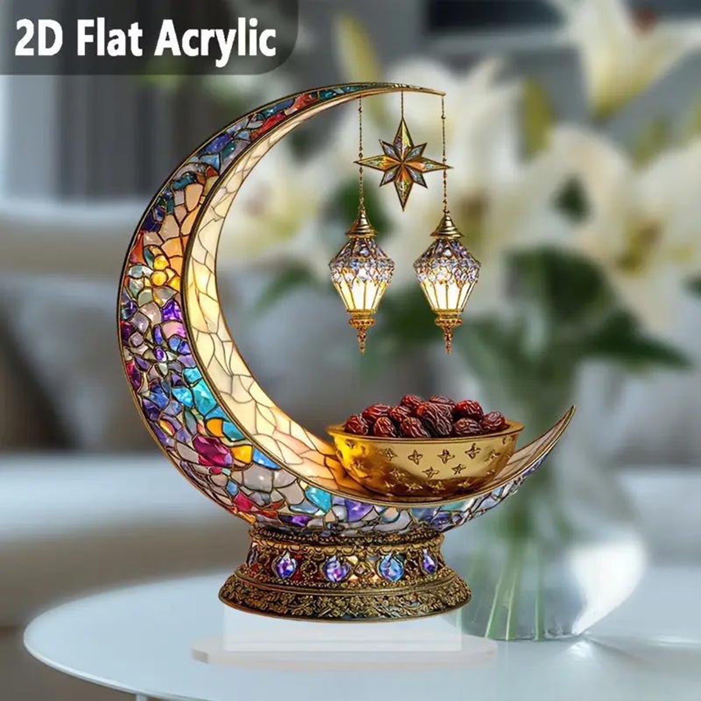 Ramadan Decorations, Table Decor Eid Mubarak, Islamic 2d Moon Sign Ornaments, Eid Decorations, Art Accessories, Acrylic Tabletop Decorative Sign
