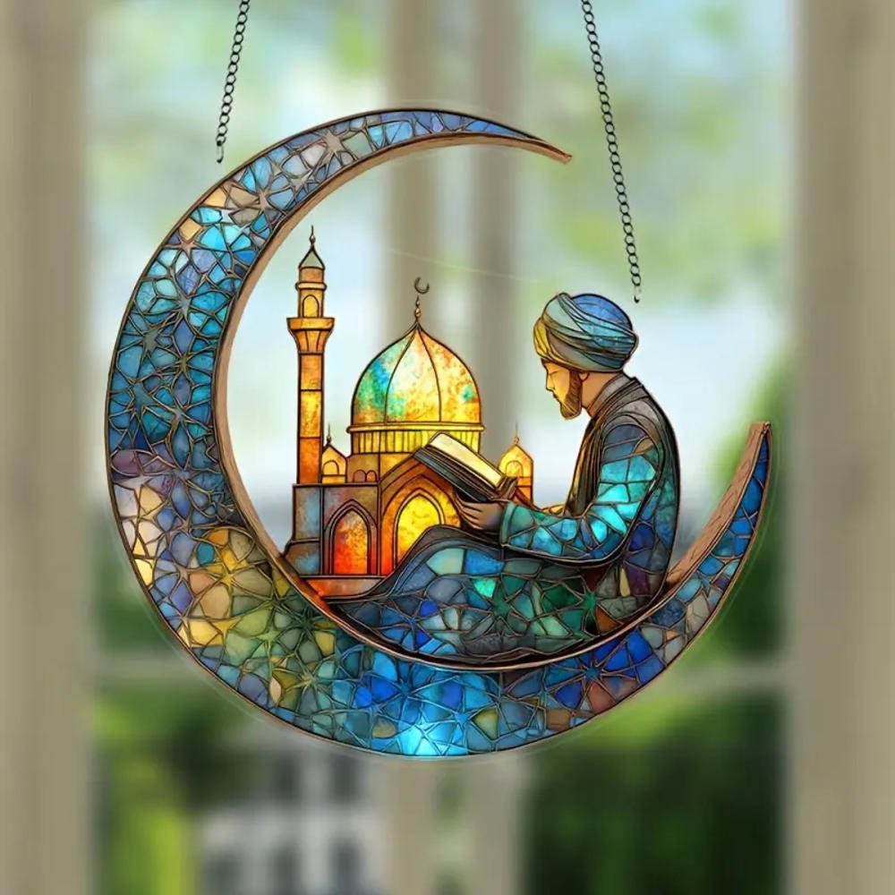 Ramadan Mubarak Party Moon Star Ornaments Eid Al-Adha Hanging Round Pendant Festival Islamic Muslim Home Window Party Decoration