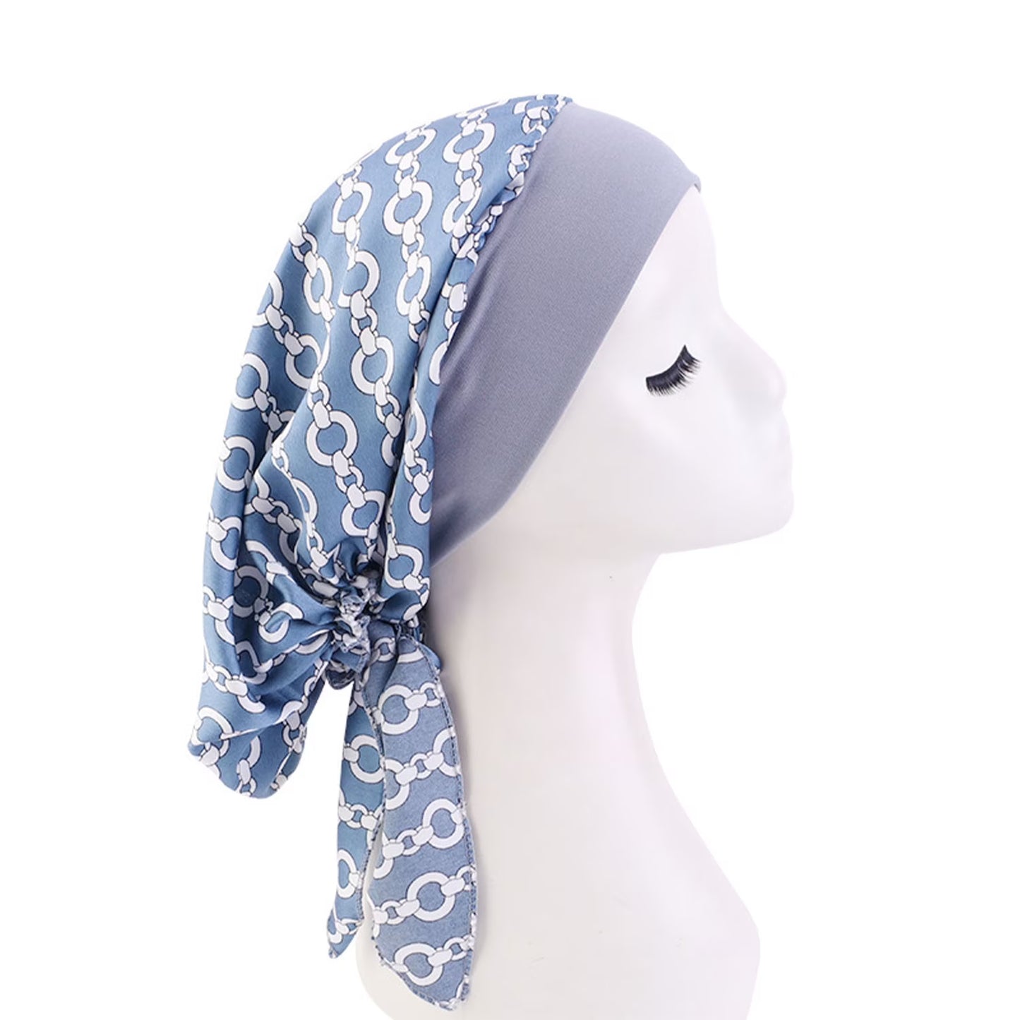 3Pcs Chemo Head Scarf Caps, Muslim Bandana Stretch Turban Hat, Pre Tied Headwear Scarf for Women (Black, Blue, Brown)