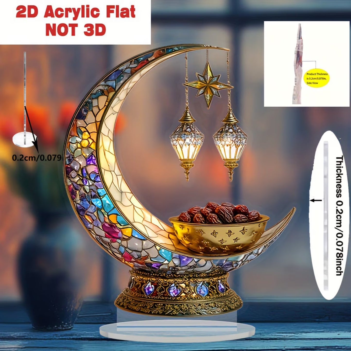 Ramadan Decorations, Table Decor Eid Mubarak, Islamic 2d Moon Sign Ornaments, Eid Decorations, Art Accessories, Acrylic Tabletop Decorative Sign